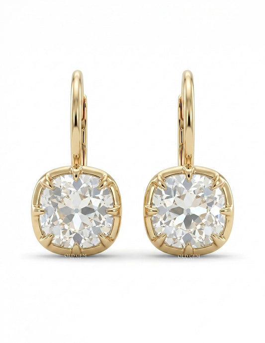 Old Mine Cushion Cut Huggie Hoop Drop Earrings Earrings