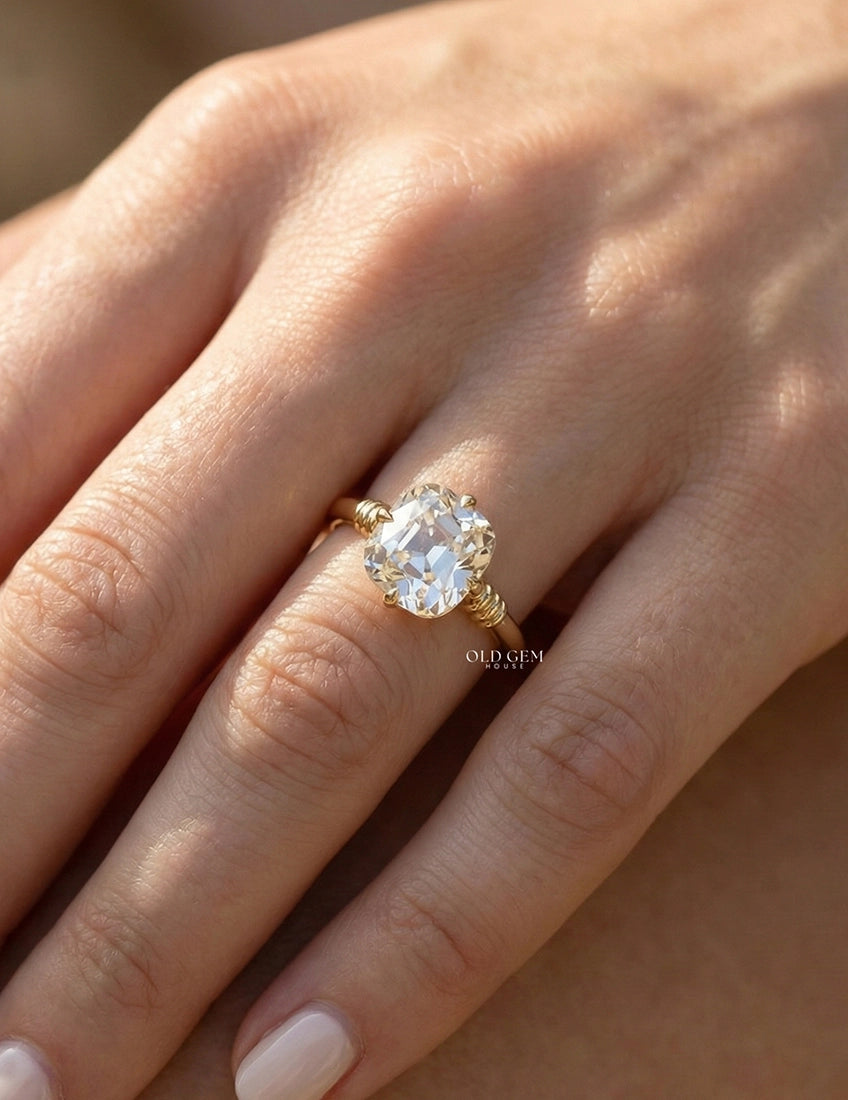Old Mine Cushion Lab Diamond Solitaire Ring