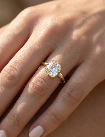 Old Mine Cushion Lab Diamond Solitaire Ring