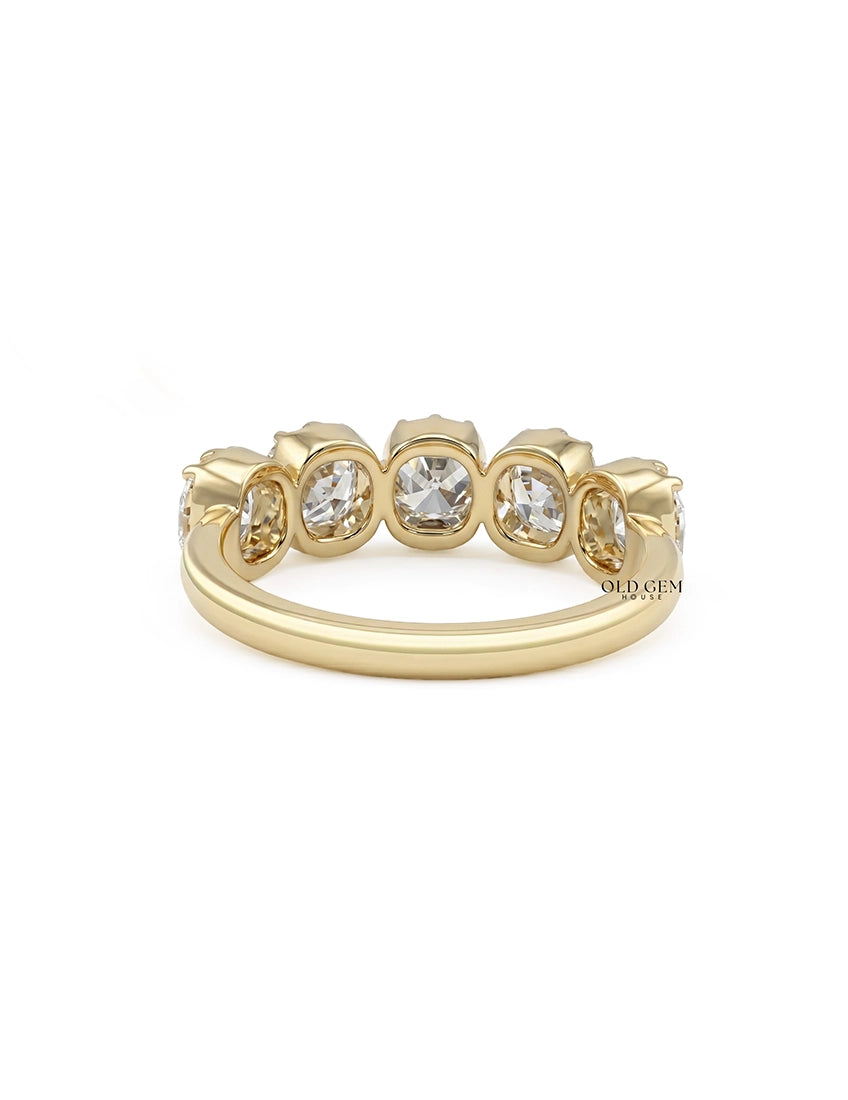 Georgian Square Old Mine Cushion Lab Diamond Five Stone Ring Wedding Band