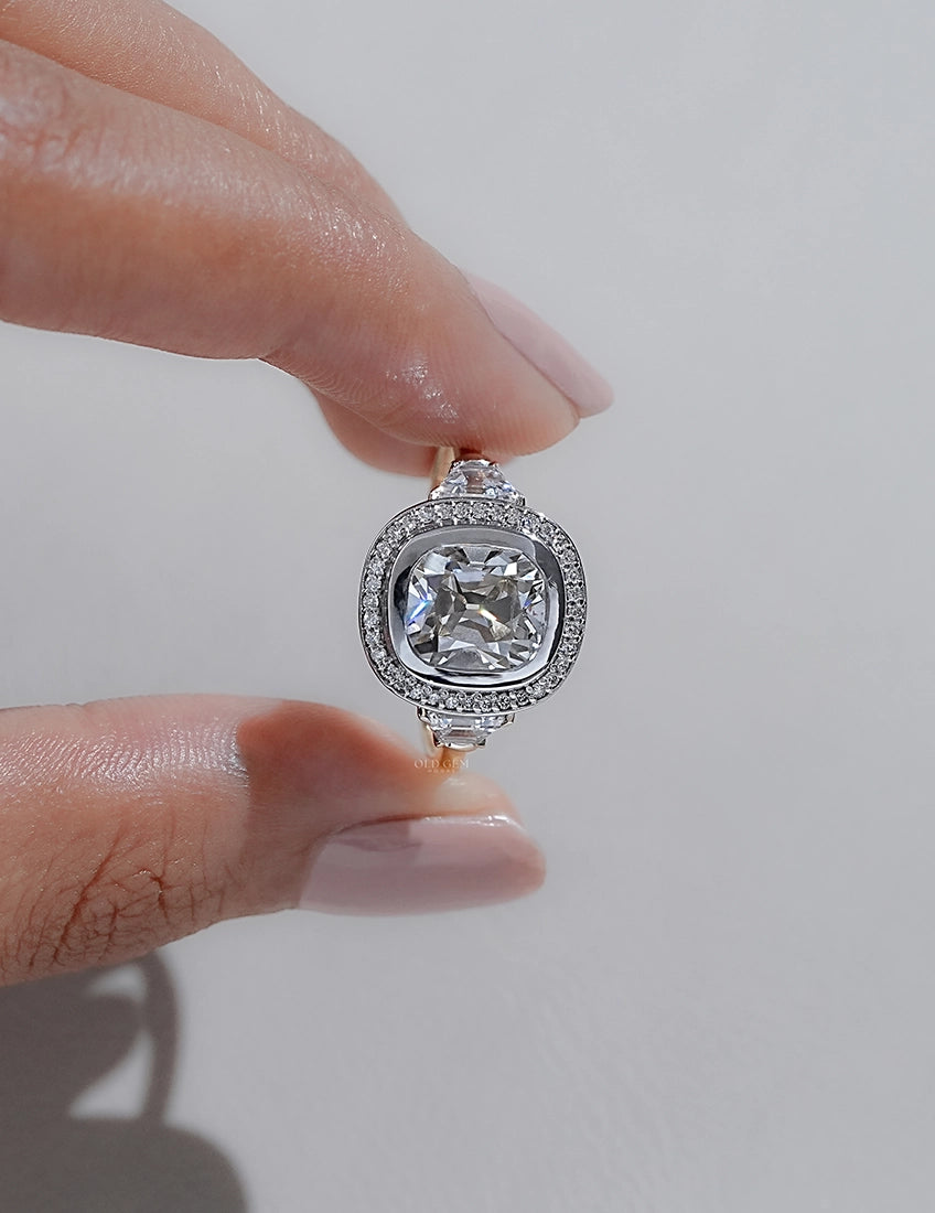 Cushion Cut Lab Diamond Halo Ring Georgian Era Engagement Ring