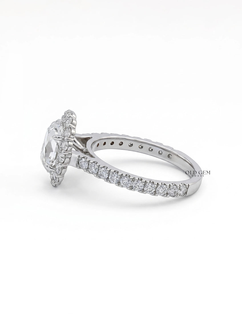 Mid Century Old Mine Cushion Cut Halo Accent Engagement Ring Engagement Ring