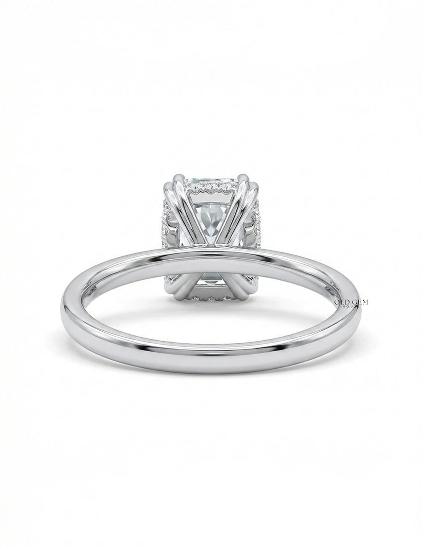 Mid Century Old Mine Cut Cushion Diamond Hidden Halo Ring Engagement Ring