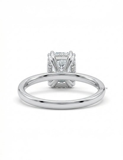 Mid Century Old Mine Cut Cushion Diamond Hidden Halo Ring Engagement Ring