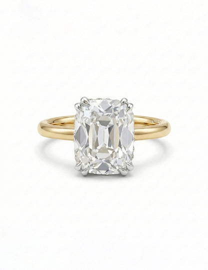 Georgian Old Mine Cushion Cut Two Tone Hidden Halo Ring Engagement Ring