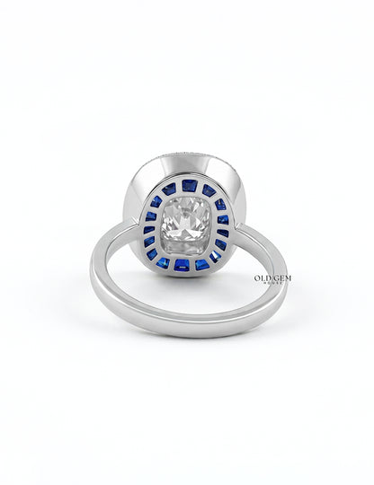 Old Mine Cushion Cut Blue Sapphire Halo Engagement Ring Engagement Ring
