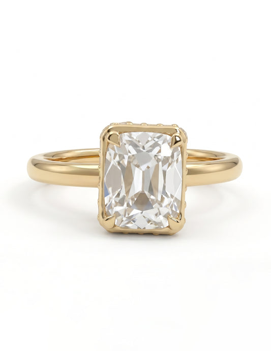 Mid Century Old Mine Cushion Hidden Halo Engagement Ring Engagement Ring