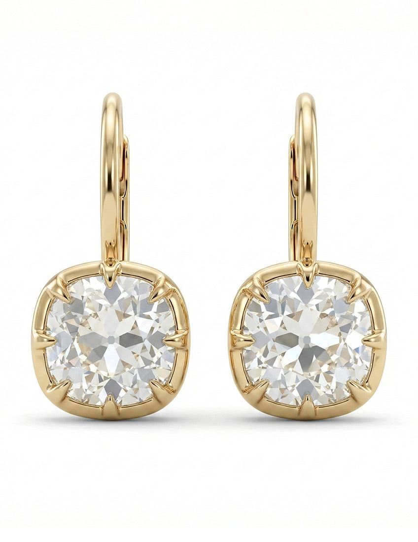 Old Mine Cushion Cut Huggie Hoop Drop Earrings Earrings
