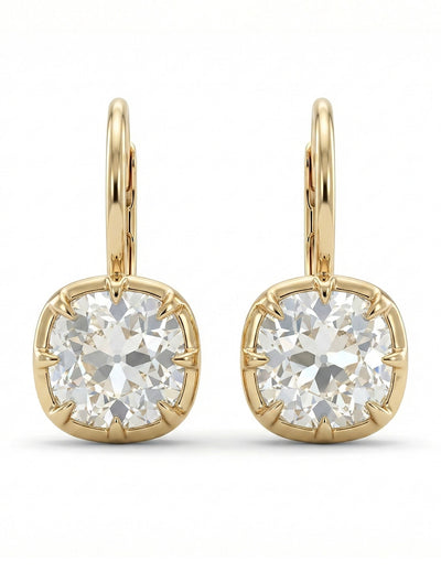Old Mine Cushion Cut Huggie Hoop Drop Earrings