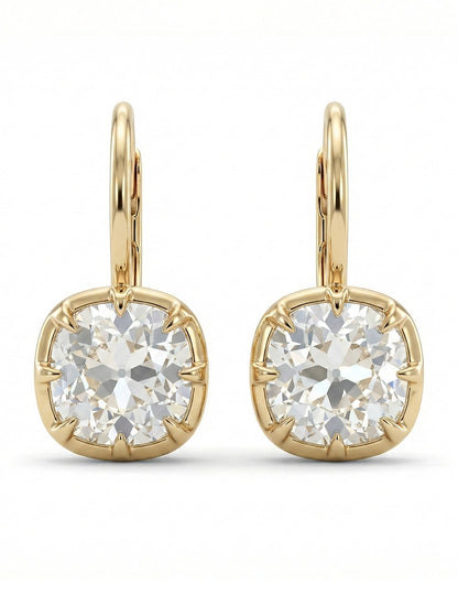 Old Mine Cushion Cut Huggie Hoop Drop Earrings Earrings