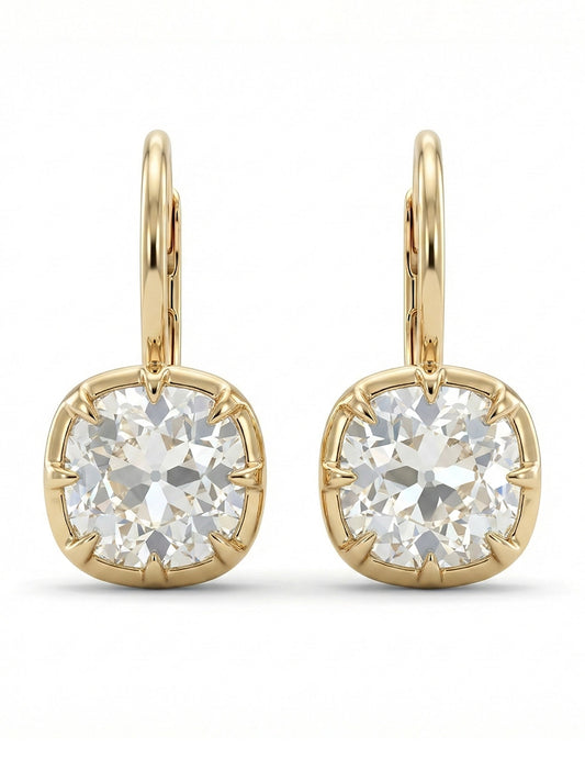 Old Mine Cushion Cut Huggie Hoop Drop Earrings Earrings