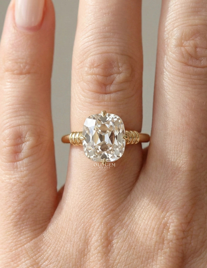 Old Mine Cushion Lab Diamond Solitaire Ring