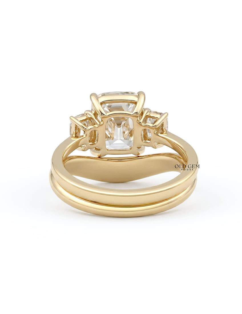 Georgian Old Mine Cushion Trilogy Diamond Curved Ring Set Engagement Ring