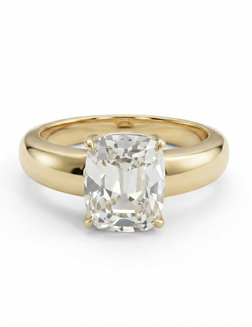 Georgian Old Mine Cushion Thick Band Ring Engagement Ring