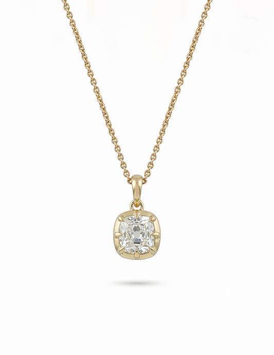Square Old Mine Cushion Lab Diamond Solitaire Pendant Necklaces
