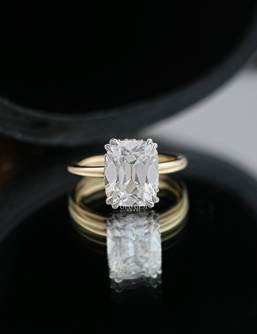 Old Mine Cushion Cut Lab Grown Diamond Hidden Halo Ring