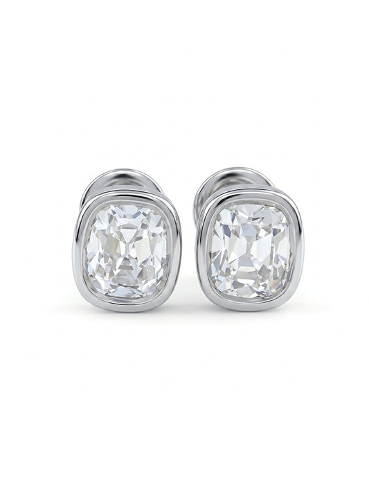 Old Mine Cushion Diamond Bezel Set Stud Earring Earrings