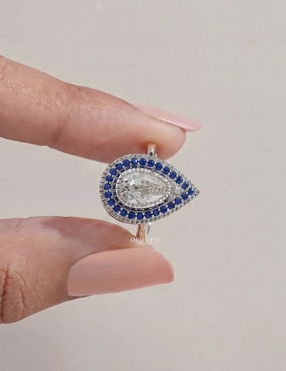 Art Deco Old Mine Pear Cut Sapphire Halo Engagement Ring Engagement Ring