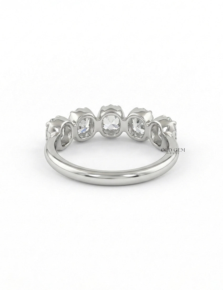 Mid Century Five Stone Old Mine Cushion Cut Diamond Ring Wedding Band