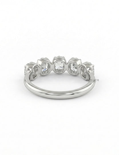 Mid Century Five Stone Old Mine Cushion Cut Diamond Ring Wedding Band