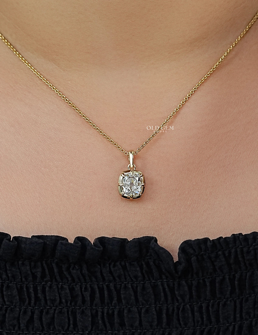 Square Old Mine Cushion Lab Diamond Solitaire Pendant Necklaces