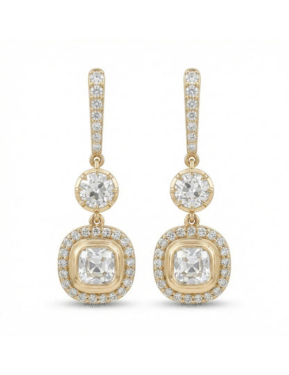 Old Mine Cut Diamond Dangle Drop Earrings Earrings