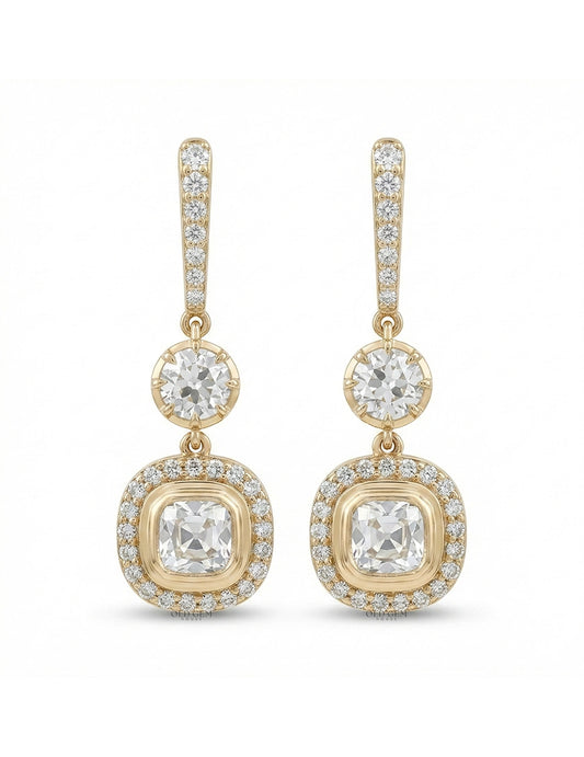 Old Mine Cut Diamond Dangle Drop Earrings Earrings