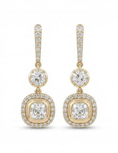 Old Mine Cut Diamond Dangle Drop Earrings