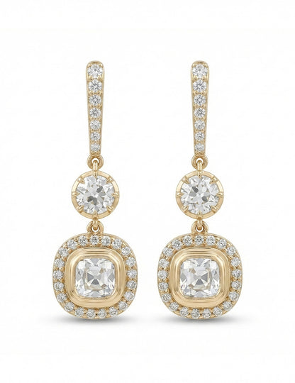 Old Mine Cut Diamond Dangle Drop Earrings Earrings