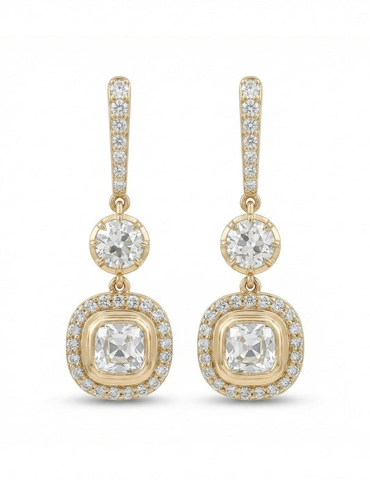 Old Mine Cut Diamond Dangle Drop Earrings Earrings