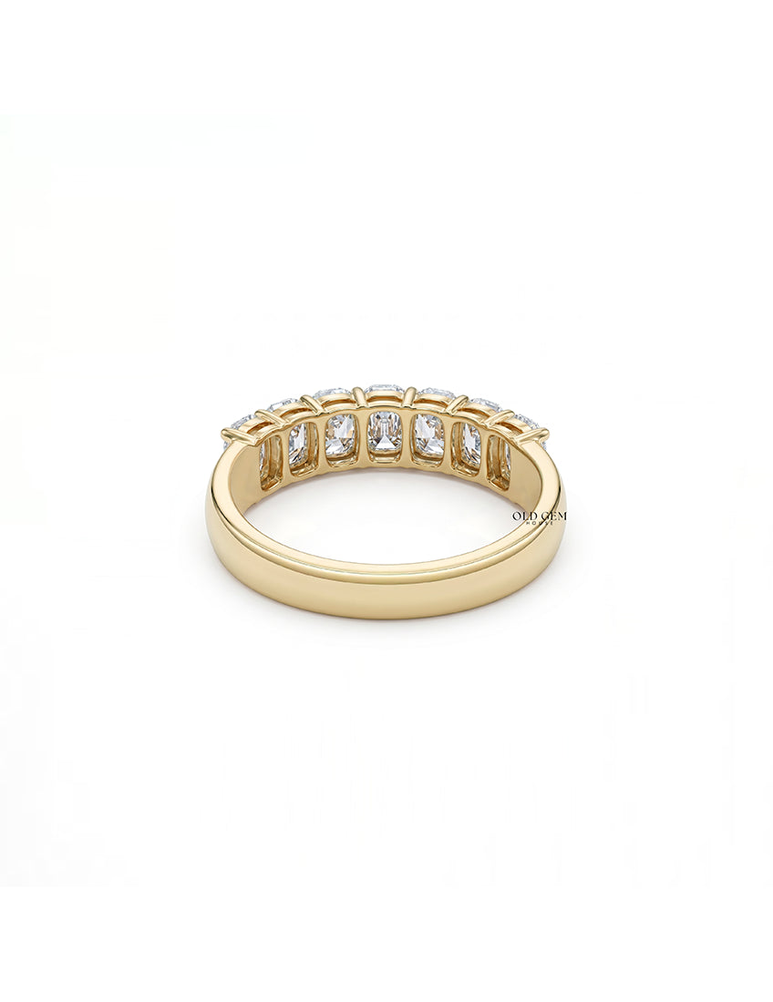 Mid Century Seven Stone Old Mine Cushion Diamond Band Wedding Band