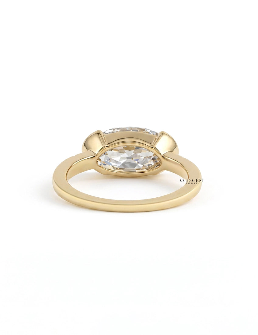 Georgian Old Mine Moval Cut Half Bezel Set Accent Ring Engagement Ring