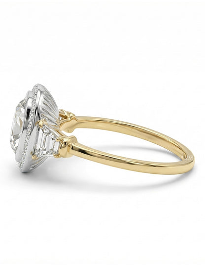 Cushion Cut Lab Diamond Halo Ring Georgian Era Engagement Ring