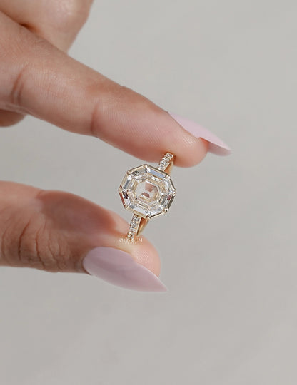Georgian Old Mine Hexagon Solitaire Accent Ring Engagement Ring