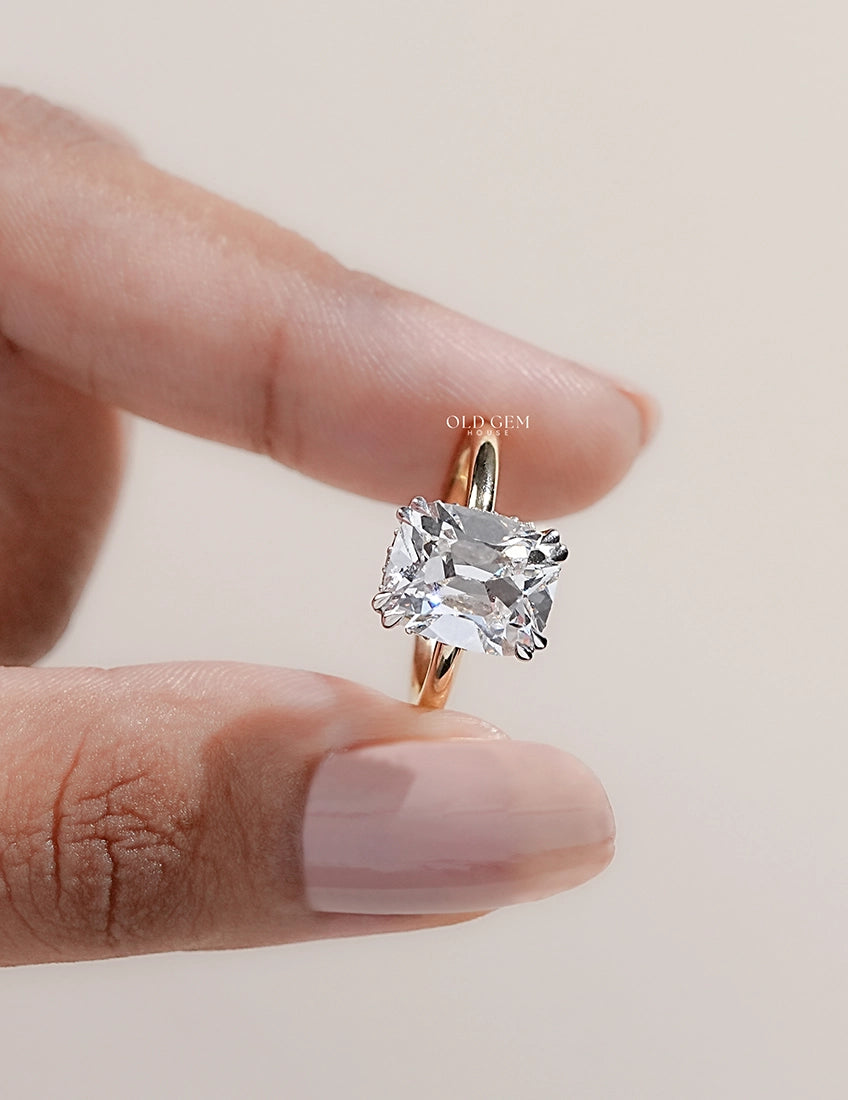 Georgian Old Mine Cushion Cut Two Tone Hidden Halo Ring Engagement Ring