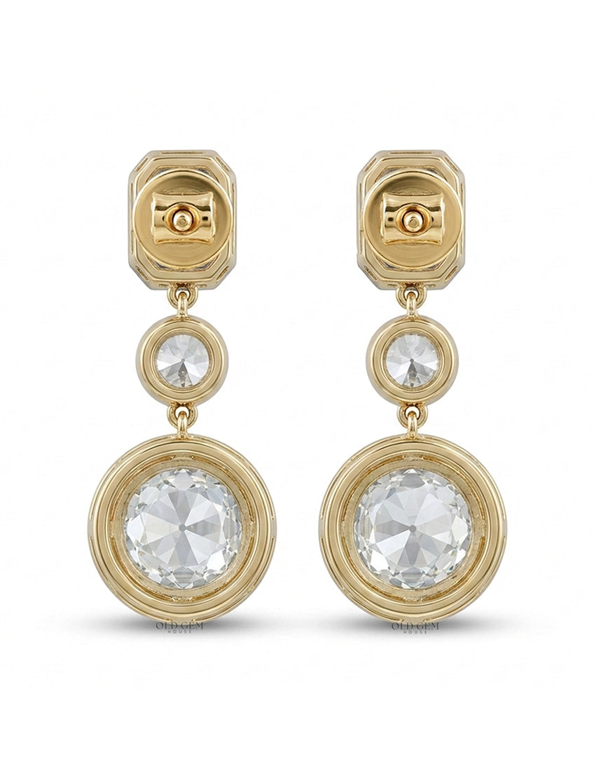 Old European & Asscher Cut Three Stone Drop Earring Earrings
