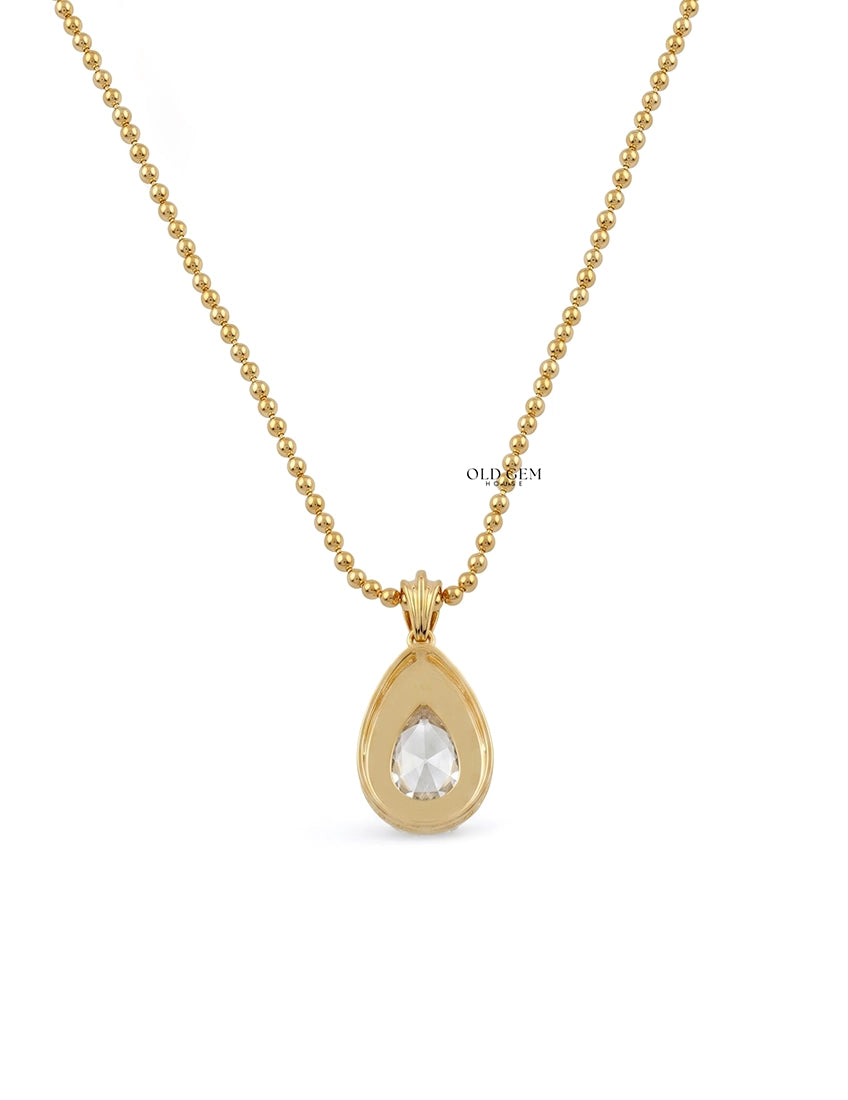 Old Mine Pear Lab Diamond Bezel Set Pendant Necklaces