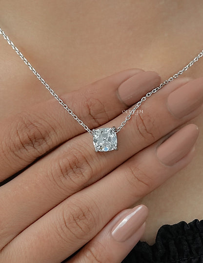 Square Old Mine Cushion Lab Solitaire Pendant Necklaces