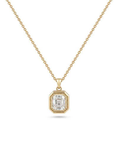 Old Mine Emerald Cut Milgrain Bezel Set Pendant