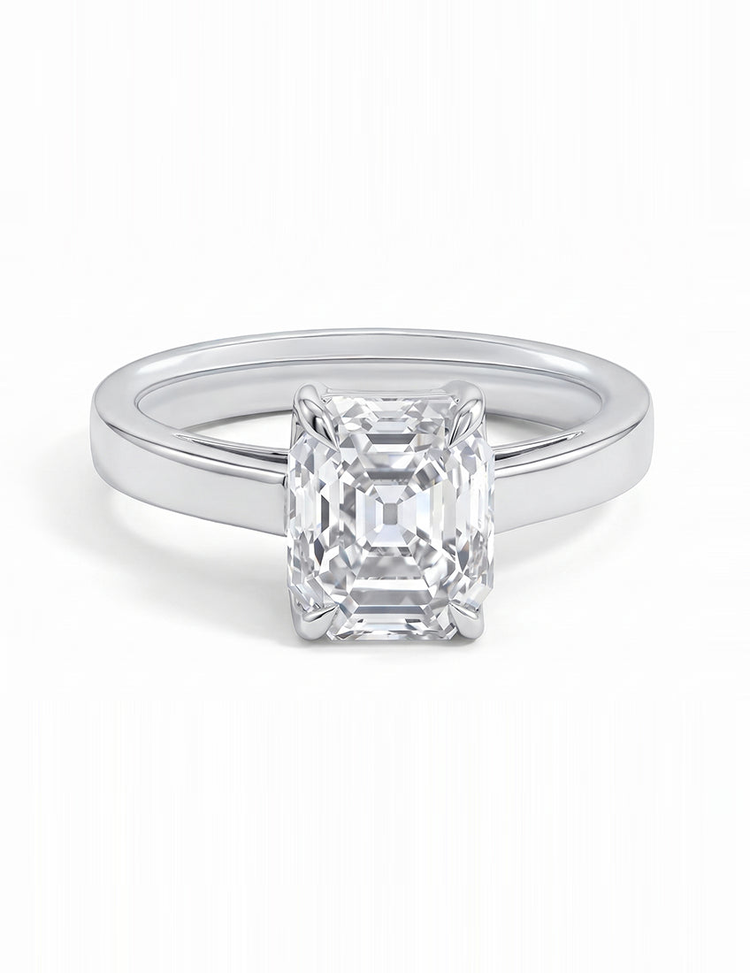 Mid Century Old Mine Emerald Cut Solitaire Ring