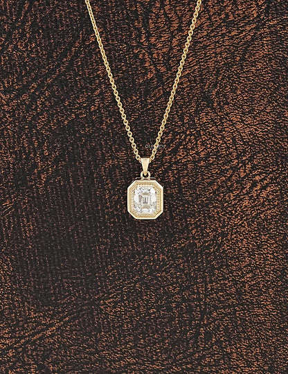 Old Mine Emerald Cut Milgrain Set Pendant