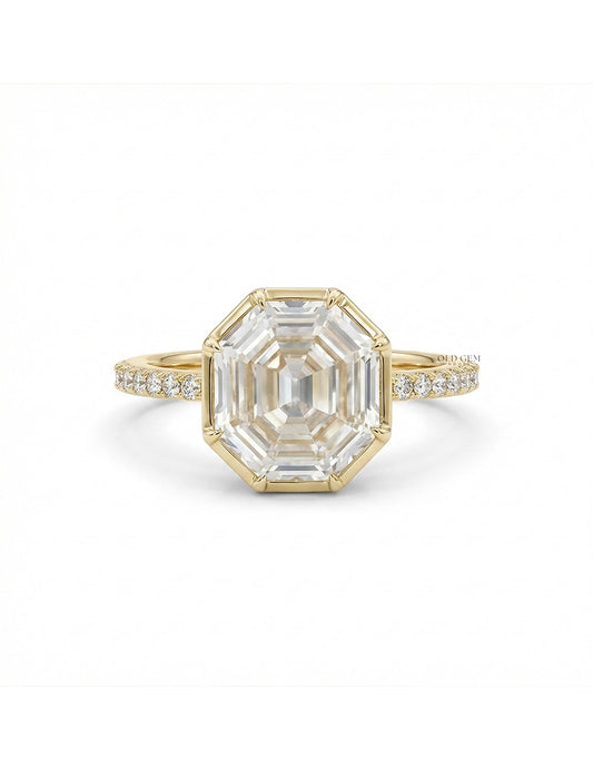 Georgian Old Mine Hexagon Solitaire Accent Ring Engagement Ring