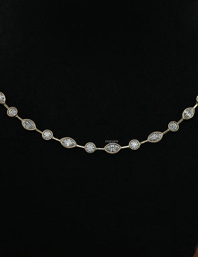 Old Mine Marquise & OEC Round Bezel Set Diamond Necklace