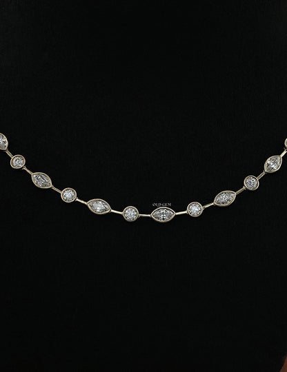 Old Mine Marquise & OEC Round Bezel Set Diamond Necklace Necklaces