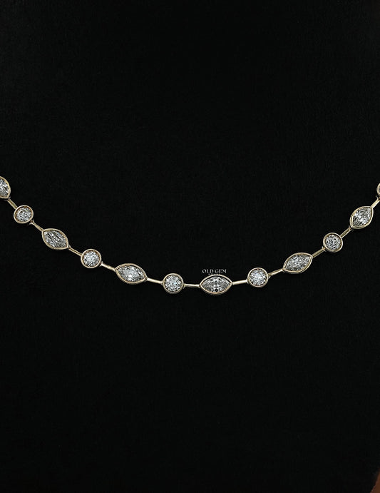 Old Mine Marquise & OEC Round Bezel Set Diamond Necklace Necklaces