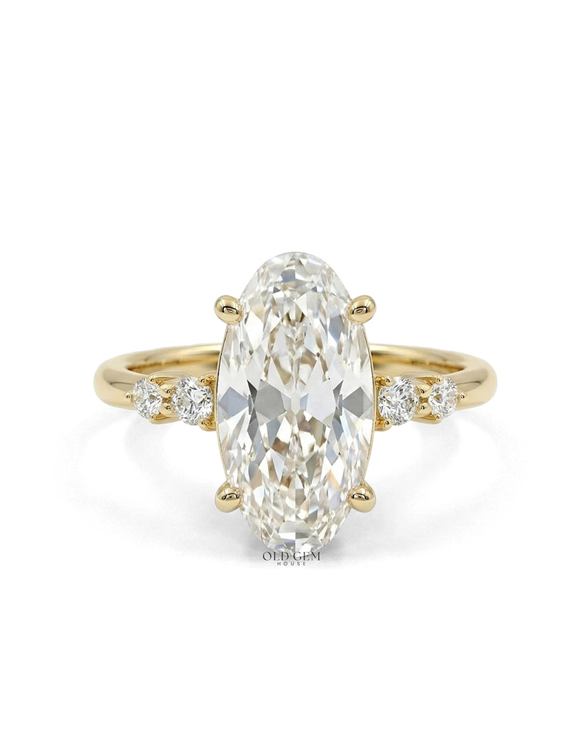 Georgian Old Mine Moval Lab Diamond Accent Set Ring Engagement Ring