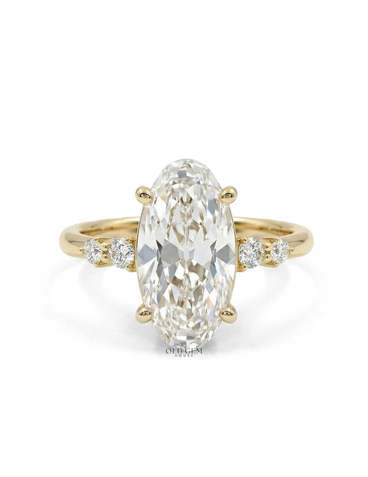 Georgian Old Mine Moval Lab Diamond Accent Set Ring Engagement Ring