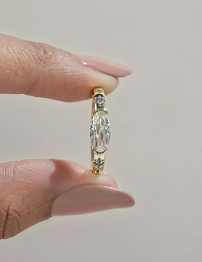 Georgian East West Old Mine Moval Half Bezel Set Ring Engagement Ring