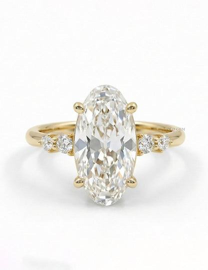 Georgian Old Mine Moval Lab Diamond Accent Set Ring Engagement Ring
