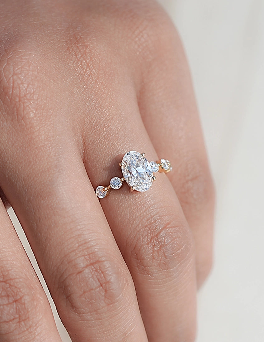 Georgian Old Mine Moval Cut Diamond Solitaire Accent Ring Engagement Ring